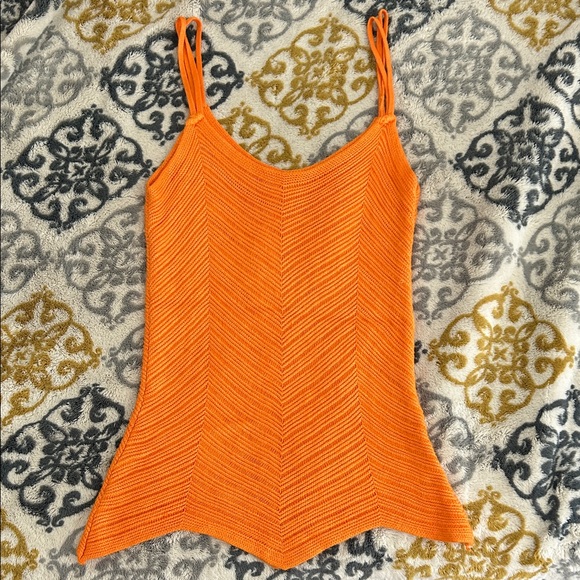Handmade Tops - Handmade Y2K Orange Chevron Knit Tank Top Handkerchief Hem Spaghetti Strap XS S